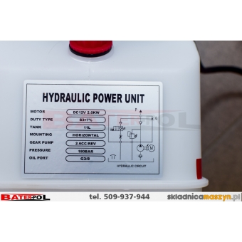 Agregat hydrauliczny, (pompa hydrauliczna) 12V 2,0kw 11L plastikowy zbiornik